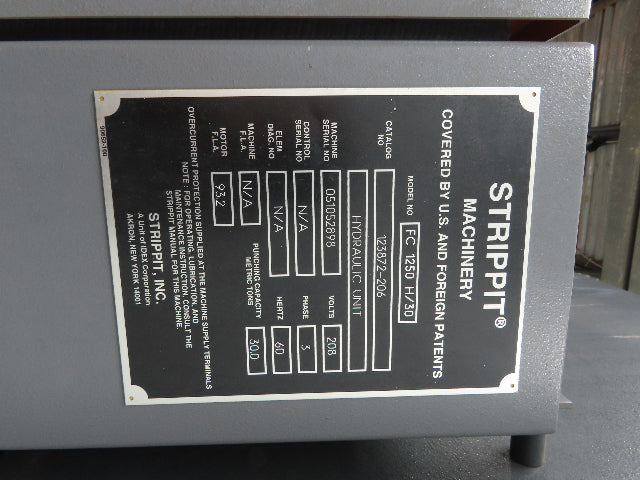 Strippit FC 1250 H/30  30-Ton CNC Turret Punch Hydraulic Power Unit 100 Gal 30Hp