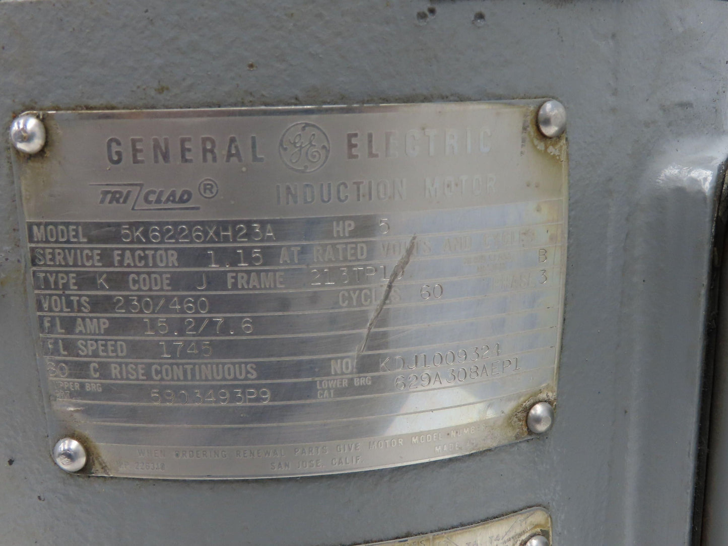 GE Tri-Clad 5K6226XH23A Vertical Pump Motor 5Hp 1750 RPM 460V 3PH 213TP10 Frame