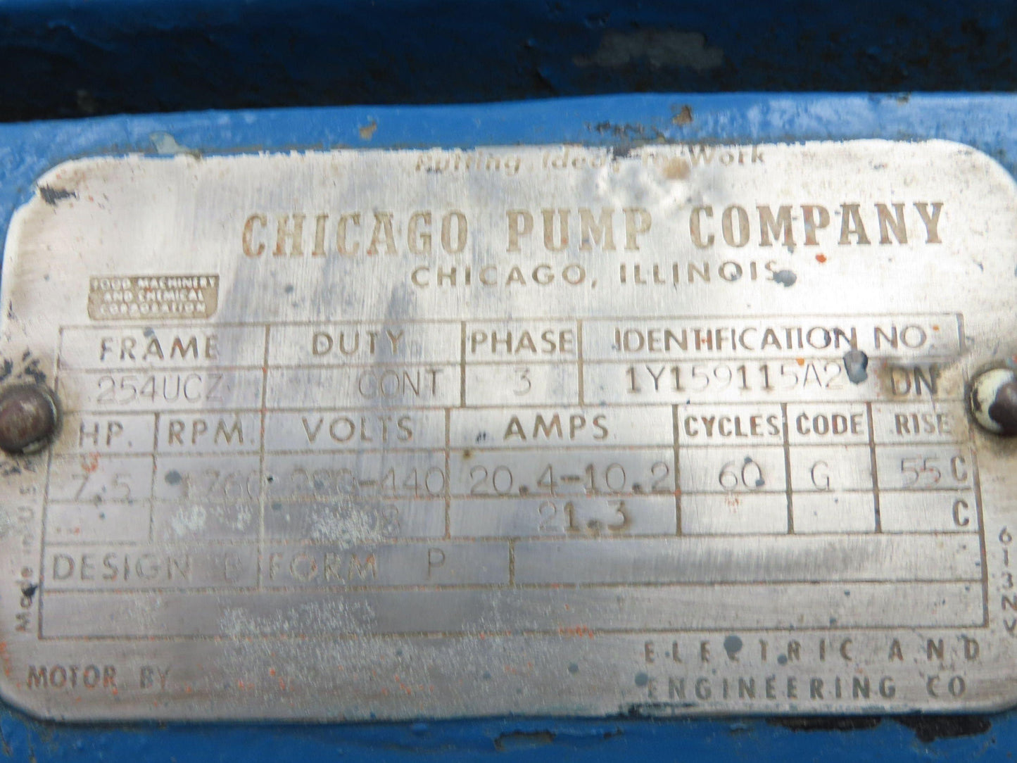 Chicago Pump PH5693 Cast Iron Centrifugal Pump 4x3" Flanged 7.5Hp 460V 254UCZ
