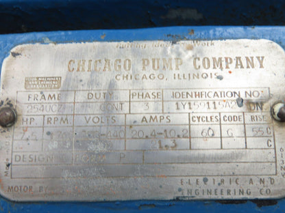 Chicago Pump PH5693 Cast Iron Centrifugal Pump 4x3" Flanged 7.5Hp 460V 254UCZ