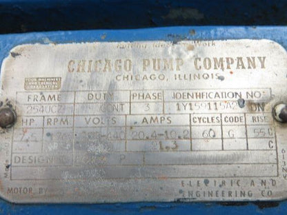Chicago Pump PH5693 Cast Iron Centrifugal Pump 4x3" Flanged 7.5Hp 460V 254UCZ