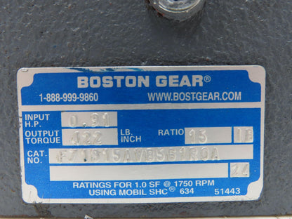 Boston Gear F71815AVB561R0A Gearmotor 15:1 Reducer 116rpm 1/2Hp 230/460V LH 56C