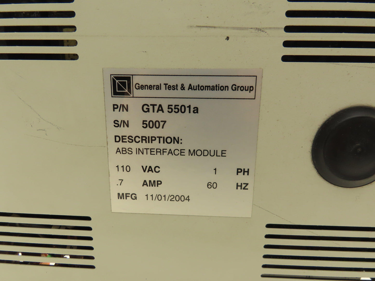 GTA 5501a ABS Interface/Calibrator Module 110V 1ph .7amp 60Hz.