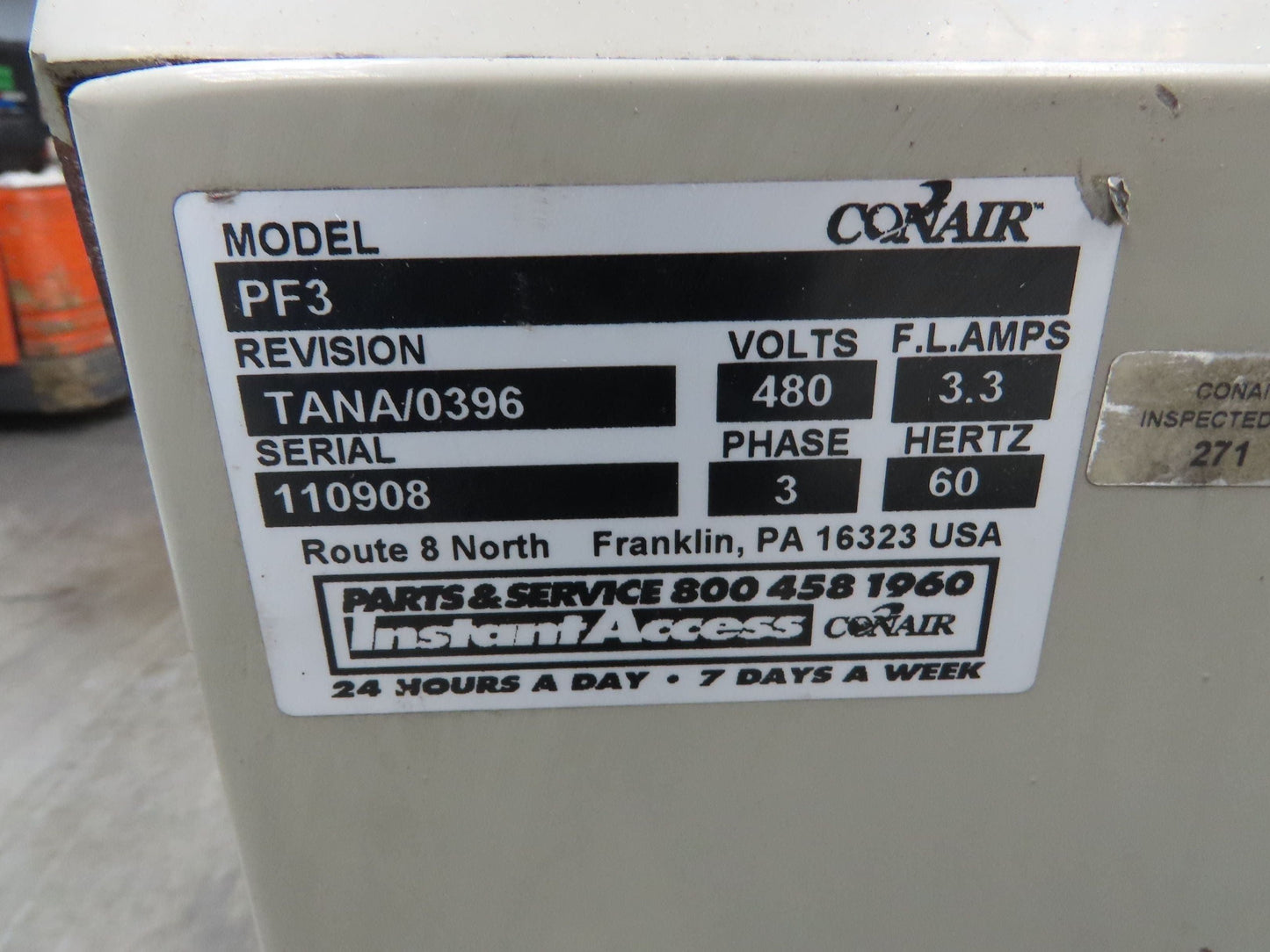 Conair PF3 PowerFill Vacuum Conveying System Portable Stand 480V 2.5Hp Blower