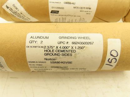 Norton GWBG-482 Grinding Wheel 13670rpm 2.375x4x1.25" Alundum Lot of 18
