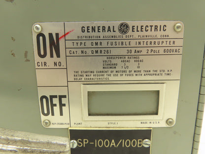 General Electric QMR261 Fusible Disconnect 30A 600vAC 3 Pole 10Hp Max 3Hp Std