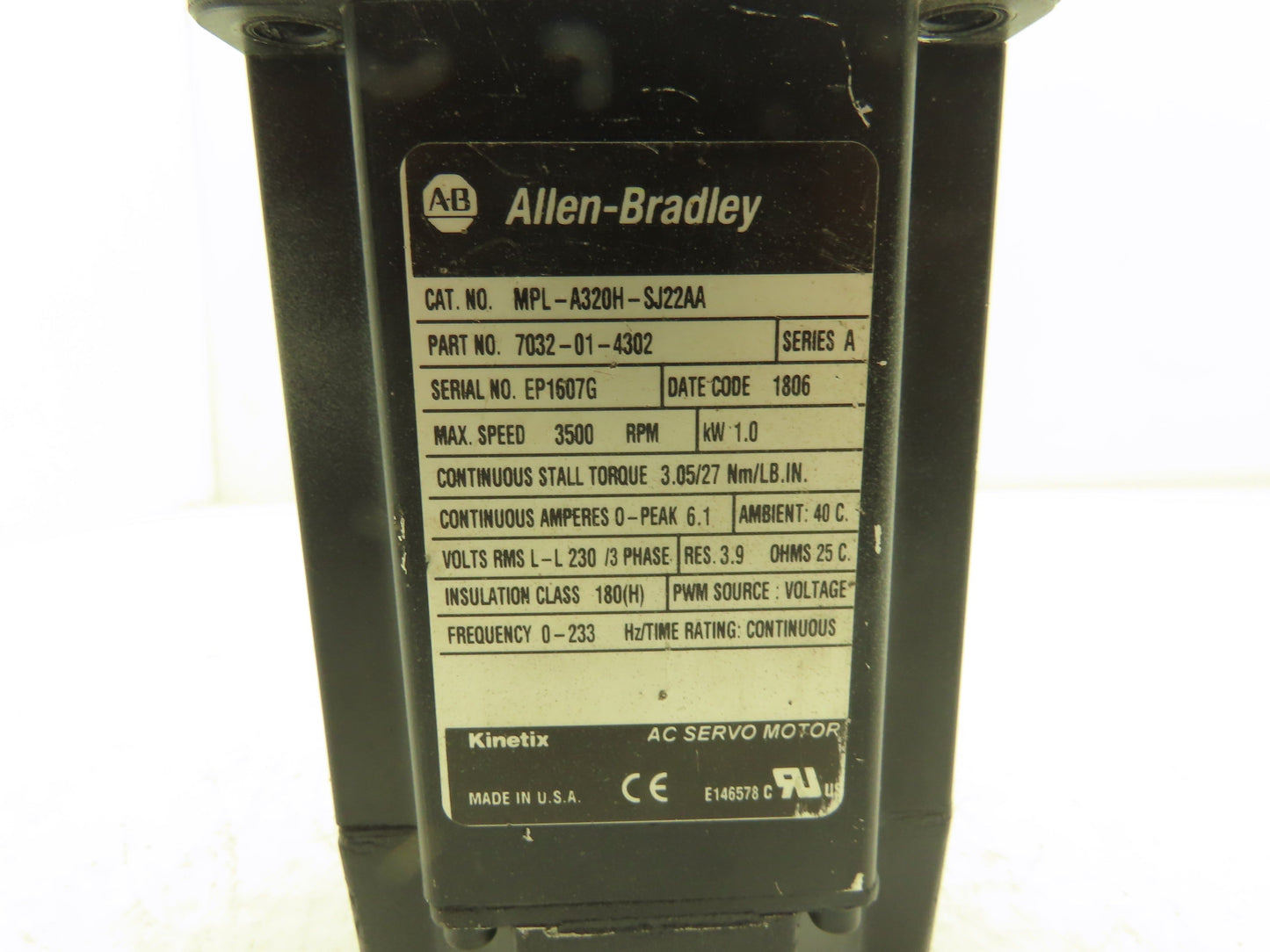 Allen Bradley MPL-A320H-SJ22AA Servo Motor Kinetix 1kW 3500rpm 230v 3ph