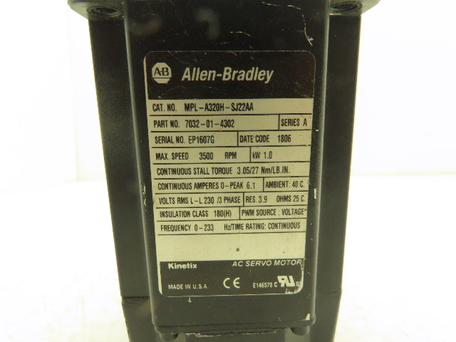 Allen Bradley MPL-A320H-SJ22AA Servo Motor Kinetix 1kW 3500rpm 230v 3ph