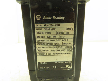 Allen Bradley MPL-A320H-SJ22AA Servo Motor Kinetix 1kW 3500rpm 230v 3ph