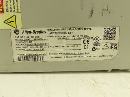 Allen Bradley 2198-H003-ERS Kinetix 5500 Servo Drive 1/3Ph In 460v 590Hz *PARTS