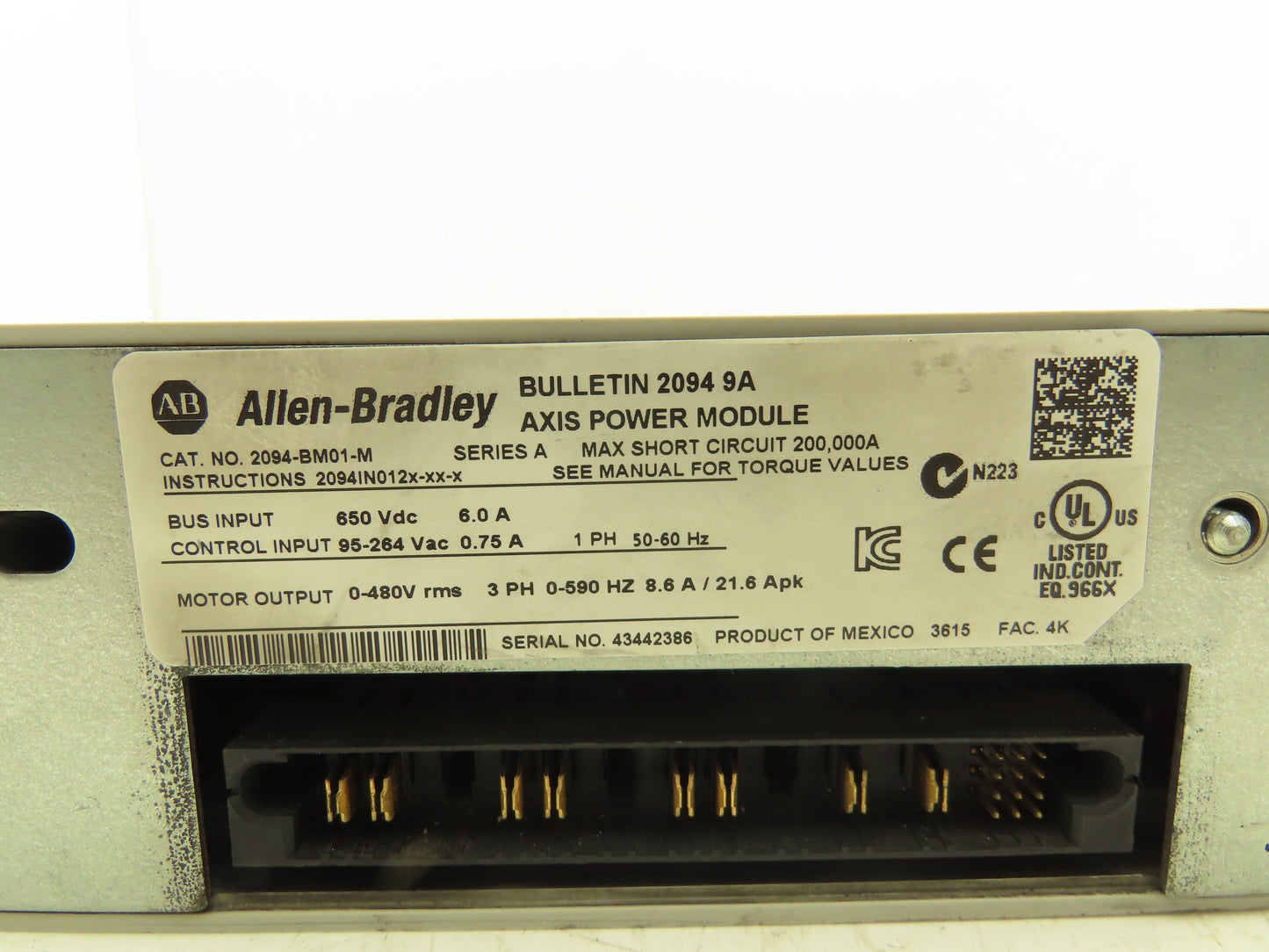 Allen Bradley 2094-BM01-M 9A Axis Power Module VFD Ser A 0-480v 3Ph 0-590Hz 8.6A