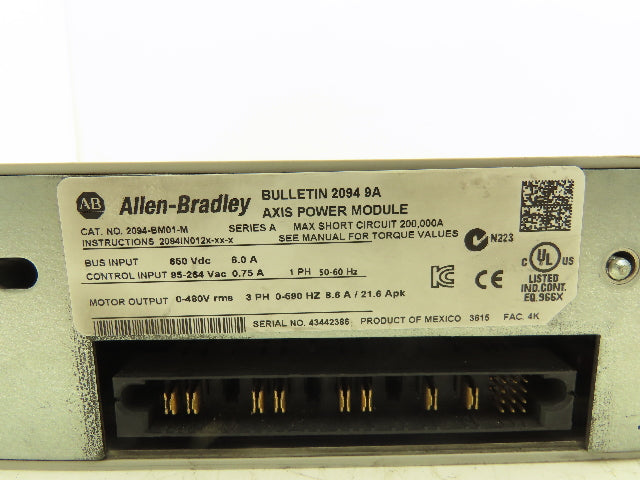 Allen Bradley 2094-BM01-M 9A Axis Power Module VFD Ser A 0-480v 3Ph 0-590Hz 8.6A