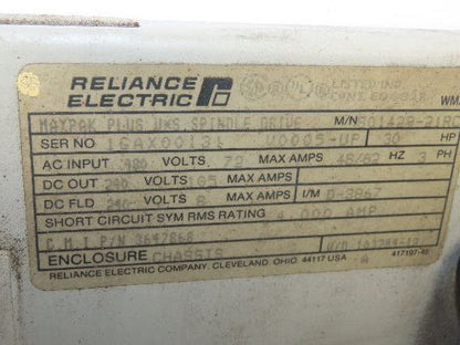 Reliance Electric 801429-21RC MaxPak Plus DC Drive 3Ph 480v In 240vDC 105A 30Hp