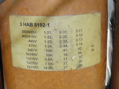 ABB Elsund 30103-901 Transformer 8.1kVA 3Ph 380-475v Pri 67/110/230/240v Sec