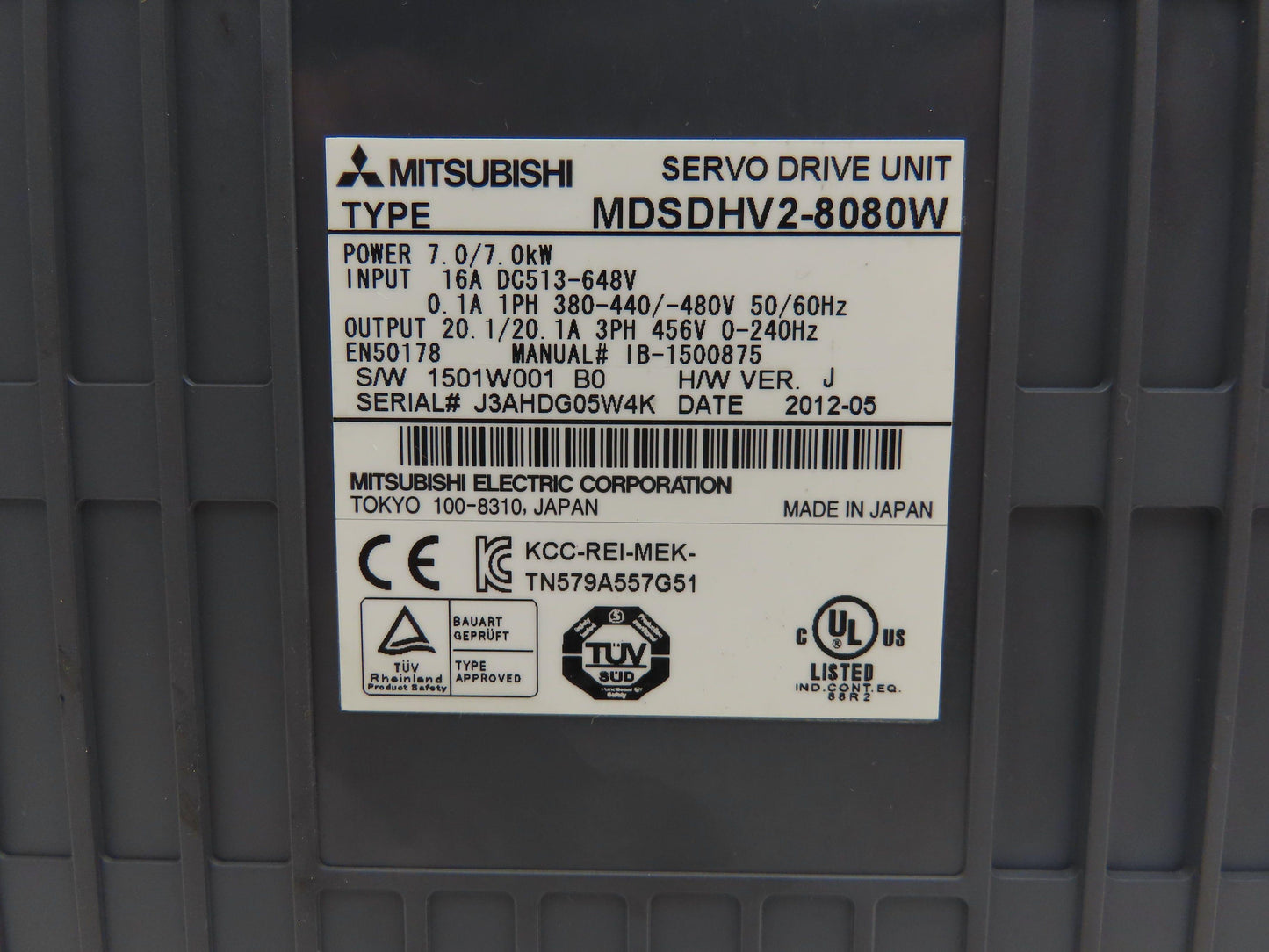 Mitsubishi Electric MDSDHV2-8080W Servo Drive 7kW 3Ph 456v 0-240Hz HW Ver J