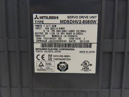 Mitsubishi Electric MDSDHV2-8080W Servo Drive 7kW 3Ph 456v 0-240Hz HW Ver J