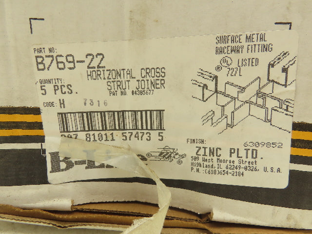 B-Line B769-22 ZN Horizontal Cross Strut Joiner B22 & B24 Channel Zinc Plated