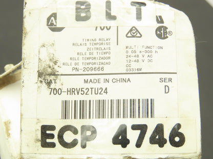 Allen Bradley 700-HRV52TU24 Multi Function Timing Relay 1/6Hp 0.05s-300h Ser D
