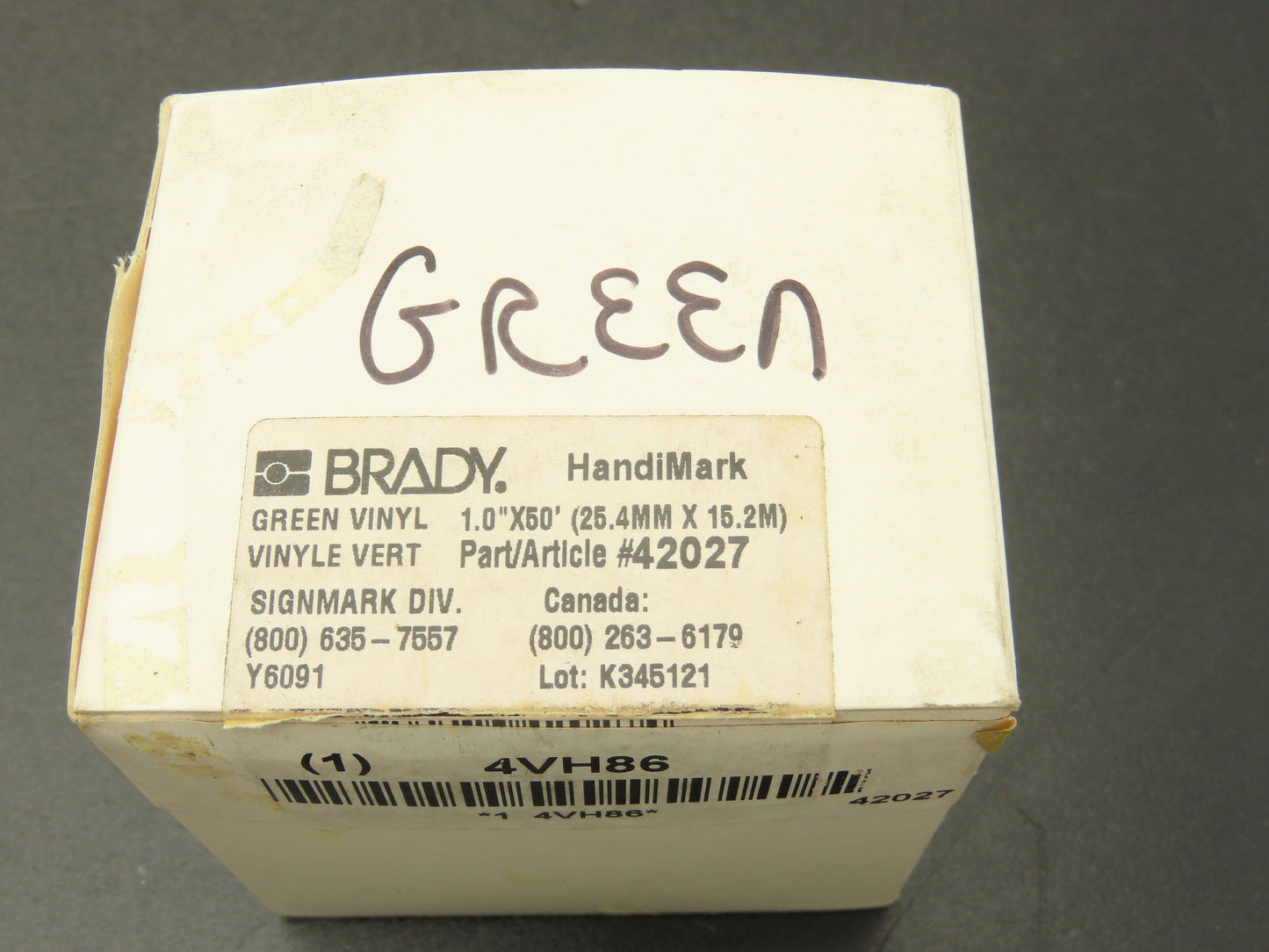 Brady 42027 Y6091 Handimark Green Vinyl 1" x 50'
