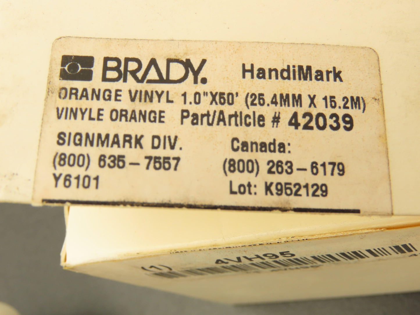 Brady 42039 Y6101 Handimark Orange Vinyl 1" x 50' Lot of 2