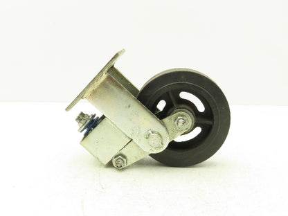Spring Loaded Rigid Caster Wheel 6x2" Cast Iron Rubber Black 4x4.5" Plate