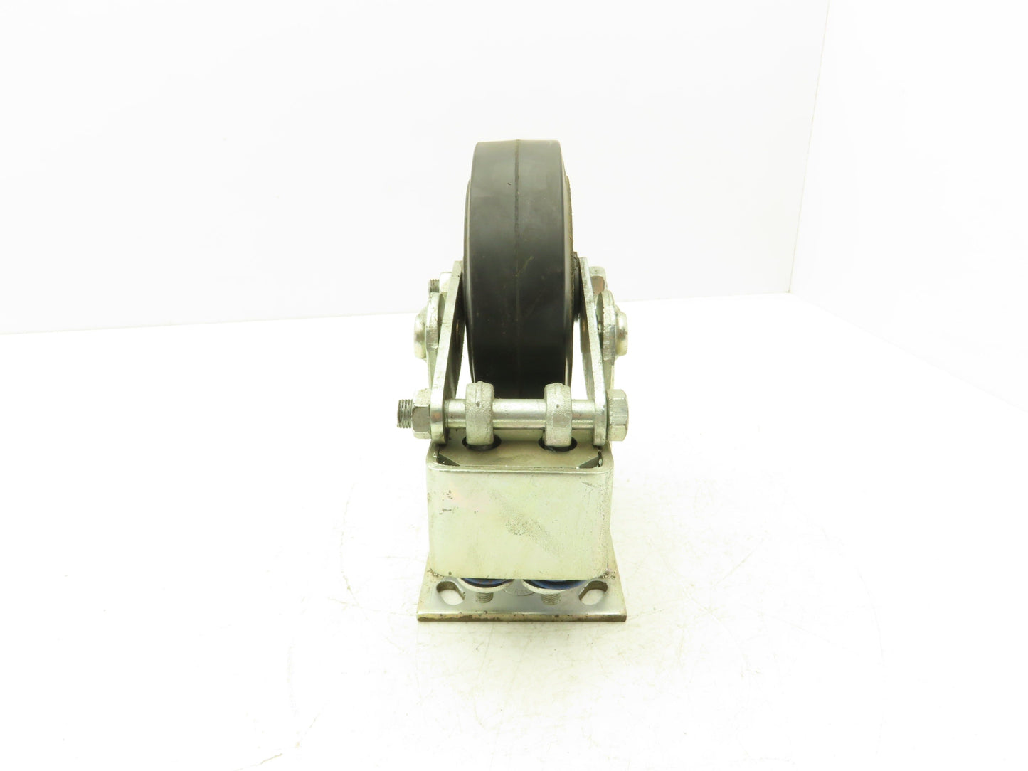 Spring Loaded Rigid Caster Wheel 6x2" Cast Iron Rubber Black 4x4.5" Plate