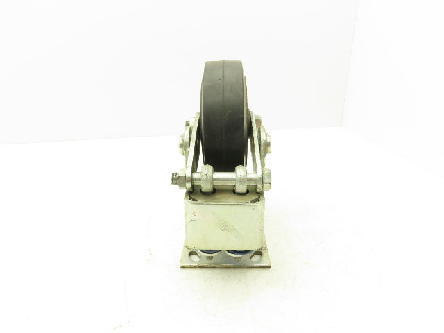 Spring Loaded Rigid Caster Wheel 6x2" Cast Iron Rubber Black 4x4.5" Plate