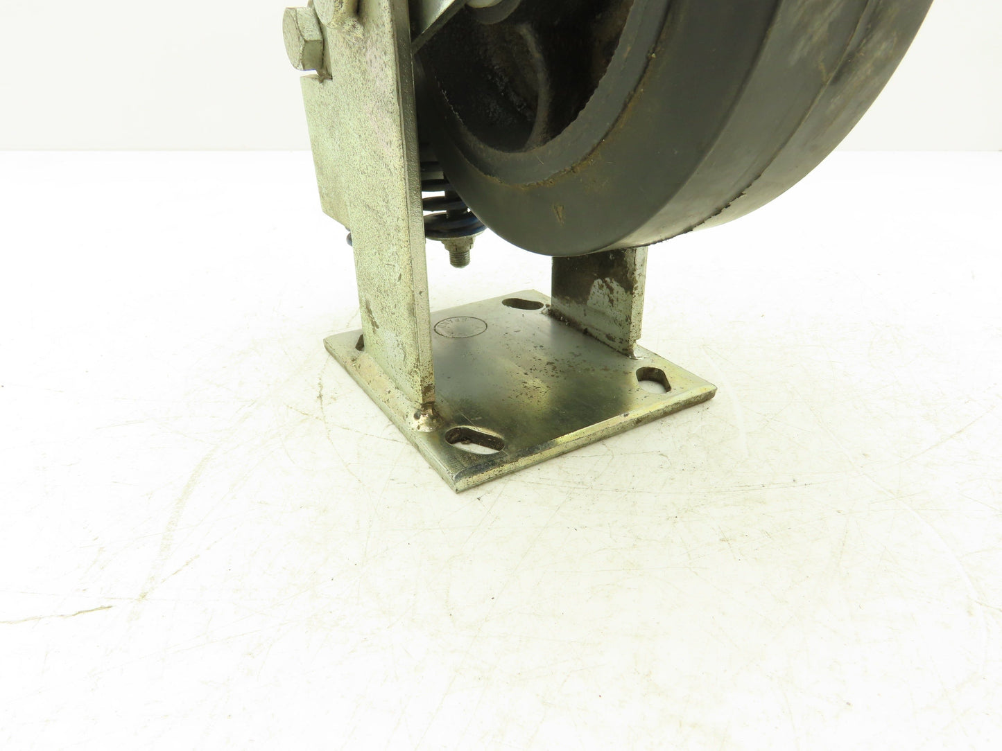 Spring Loaded Rigid Caster Wheel 6x2" Cast Iron Rubber Black 4x4.5" Plate