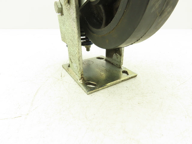 Spring Loaded Rigid Caster Wheel 6x2" Cast Iron Rubber Black 4x4.5" Plate