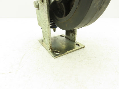 Spring Loaded Rigid Caster Wheel 6x2" Cast Iron Rubber Black 4x4.5" Plate