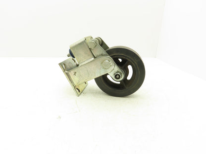 Spring Loaded Rigid Caster Wheel 6x2" Cast Iron Rubber Black 4x4.5" Plate