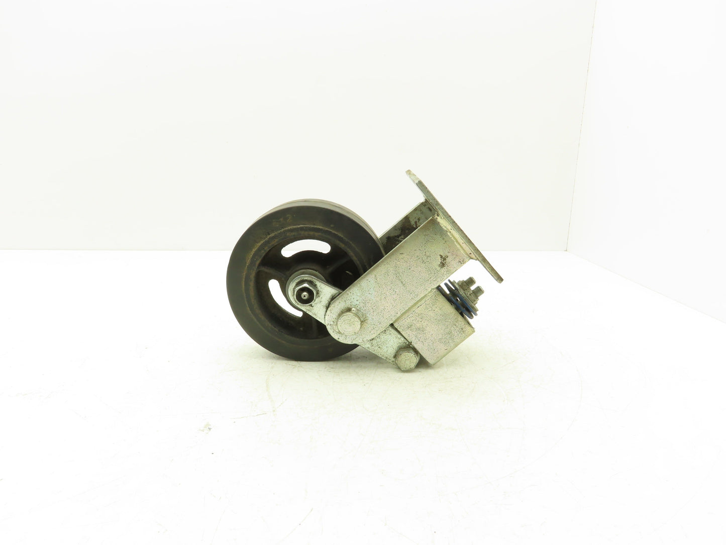 Spring Loaded Rigid Caster Wheel 6x2" Cast Iron Rubber Black 4x4.5" Plate