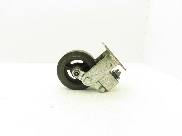 Spring Loaded Rigid Caster Wheel 6x2" Cast Iron Rubber Black 4x4.5" Plate