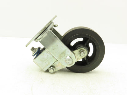 Spring Loaded Swiveling Caster Wheel 6x2" Cast Iron Rubber Black 4x4.5" Plate