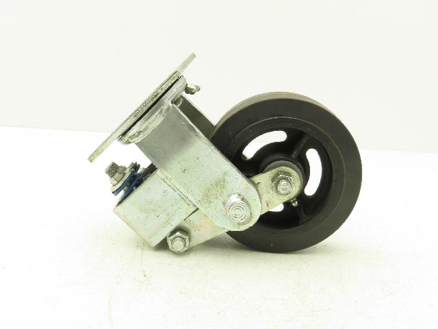 Spring Loaded Swiveling Caster Wheel 6x2" Cast Iron Rubber Black 4x4.5" Plate