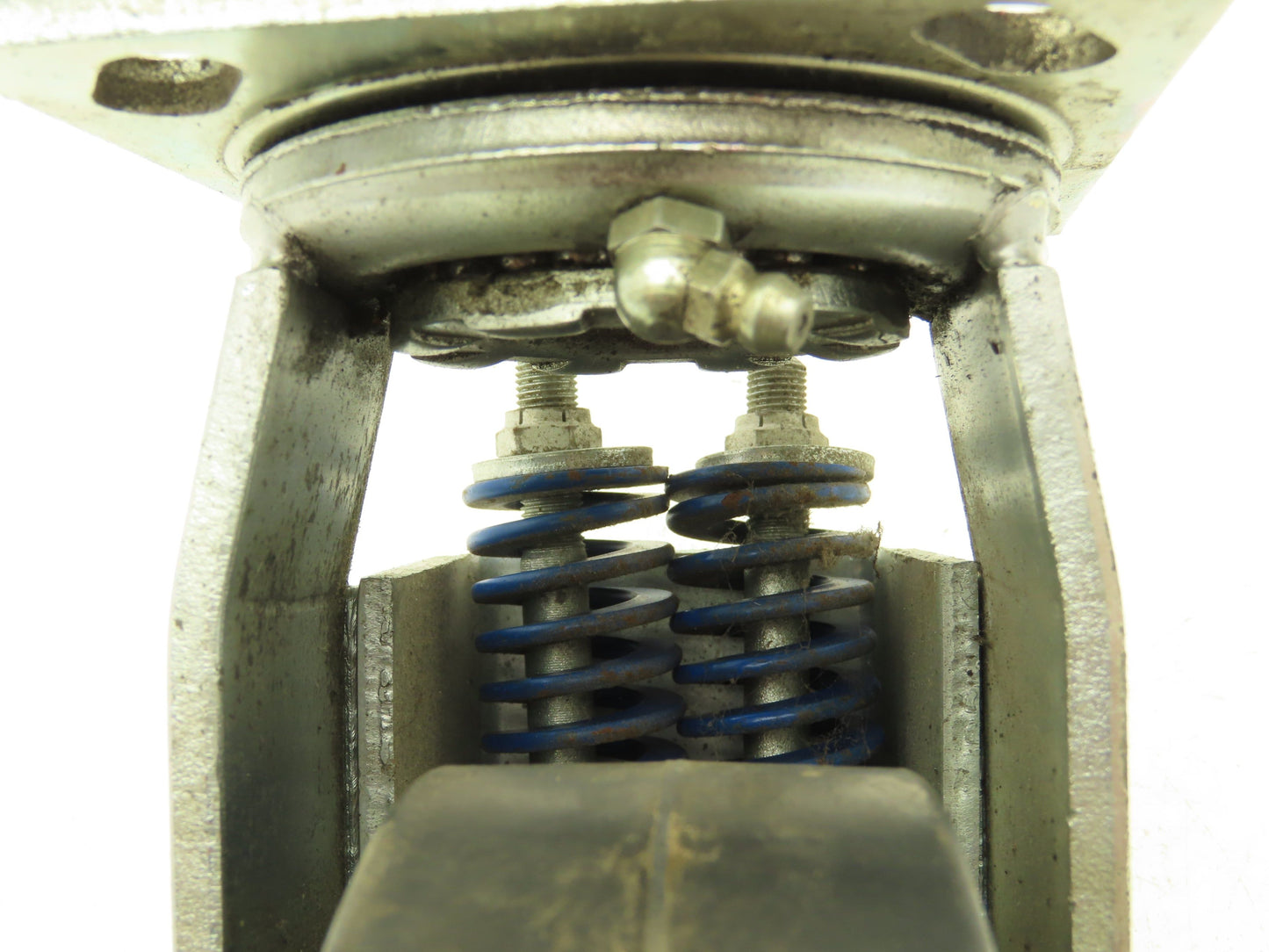 Spring Loaded Swiveling Caster Wheel 6x2" Cast Iron Rubber Black 4x4.5" Plate