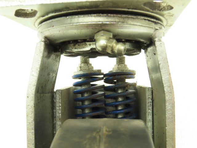 Spring Loaded Swiveling Caster Wheel 6x2" Cast Iron Rubber Black 4x4.5" Plate