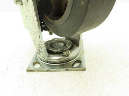 Spring Loaded Swiveling Caster Wheel 6x2" Cast Iron Rubber Black 4x4.5" Plate