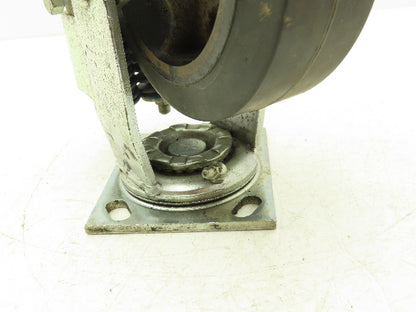 Spring Loaded Swiveling Caster Wheel 6x2" Cast Iron Rubber Black 4x4.5" Plate
