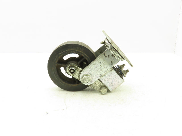 Spring Loaded Swiveling Caster Wheel 6x2" Cast Iron Rubber Black 4x4.5" Plate