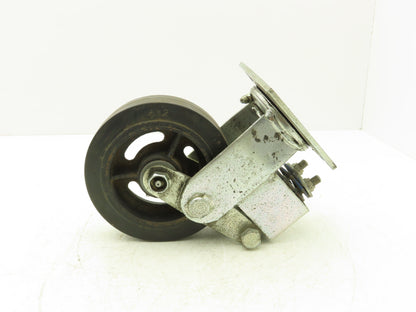 Spring Loaded Swiveling Caster Wheel 6x2" Cast Iron Rubber Black 4x4.5" Plate