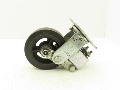 Spring Loaded Swiveling Caster Wheel 6x2" Cast Iron Rubber Black 4x4.5" Plate