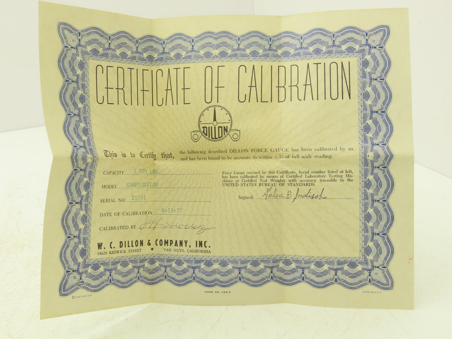 Dillon Compression Force Gauge Gage 5000 lbs 2.5 Ton With Case