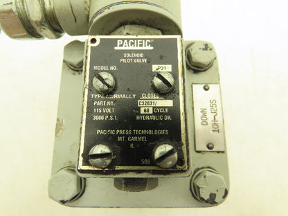 Pacific 10H-J25S Hydraulic Press Brake Down Valve 3000 PSI P31 Solenoid 115V