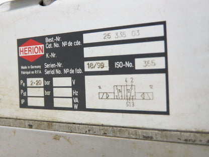 Herion 8002566 3-Way Piston Valve 5" Flanged Solenoid Actuated 120V