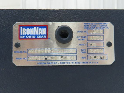 HMQ826-80-56-H Ironman Gearbox 80:1 22rpm .5Hp 56C Hollow Shaft *Broken Flange*