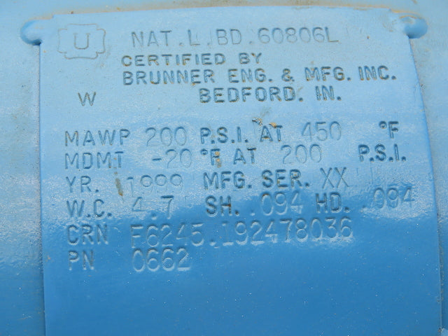 Brunner 0662 Pressure Tank 4.7 Gal 200psi -20..450°F