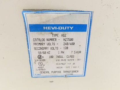 Sola HZ7500 Step Down Transformer Hevi-Duty 7.5kva HV 240/480v LV 120 Only