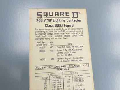 Square D 8903 SV0 2 Lighting Contactor Electrical Enclosure 200 Amps 600V 3 Pole
