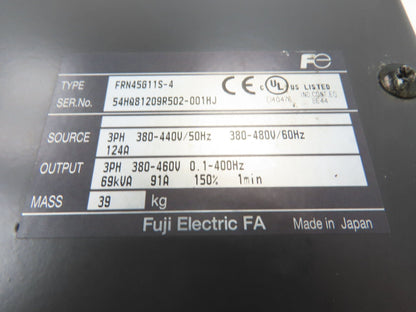 Fuji FRN45G11S-4 Frenic 5000G11 AC Drive 69kVa 480V 91A 3Ph